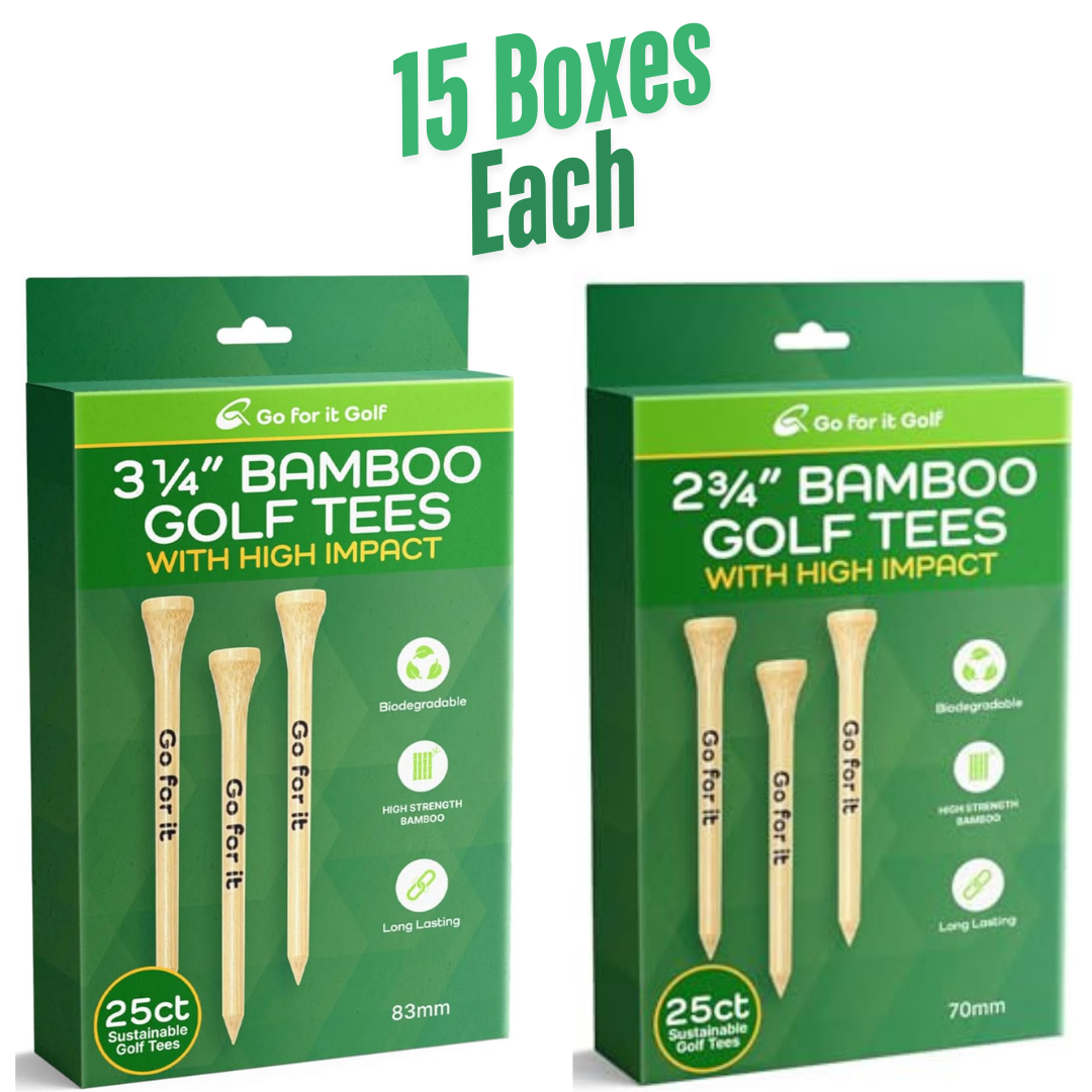 High Strength Wood "Go for it" Golf Tees 3.25" and 2.75" (15+15=30ct Case) Wholesale