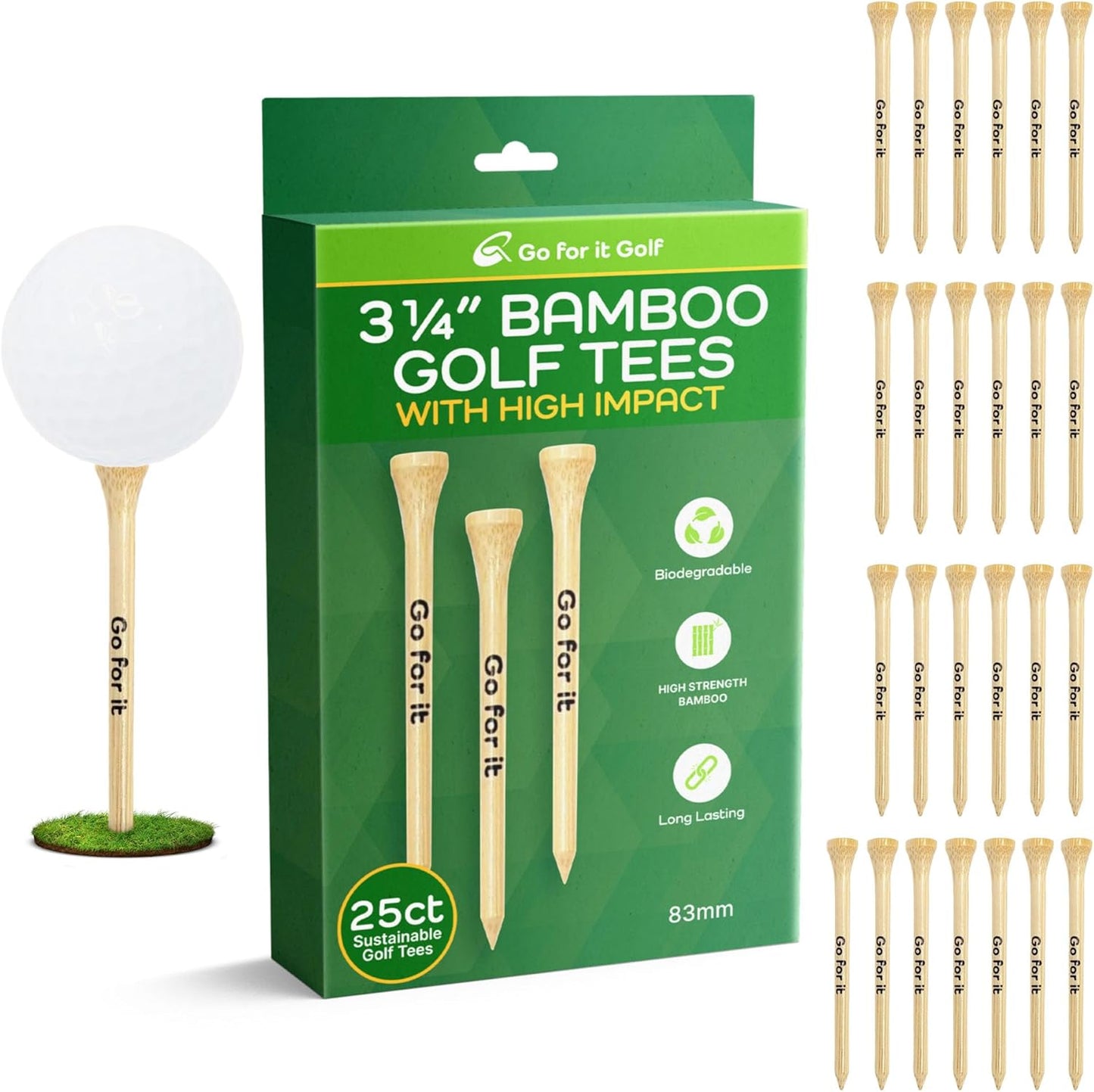 High Strength Wood "Go for it" Golf Tees 3.25" and 2.75" (15+15=30ct Case) Wholesale