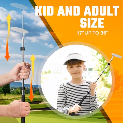 Kids Putter with Extendable Shaft - Adjustable Size for Junior Golfers - Left and/or Right Handed - Ideal Training Club for Children, Youth - includes 3 Pcs Balls - Silver, 17"-35" (Right Hand)