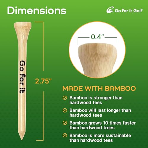 High Strength Wood "Go for it" Golf Tees 3.25" and 2.75" (15+15=30ct Case) Wholesale