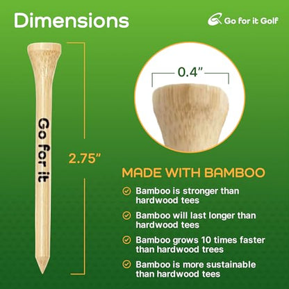 High Strength Wood "Go for it" Golf Tees 3.25" and 2.75" (15+15=30ct Case) Wholesale