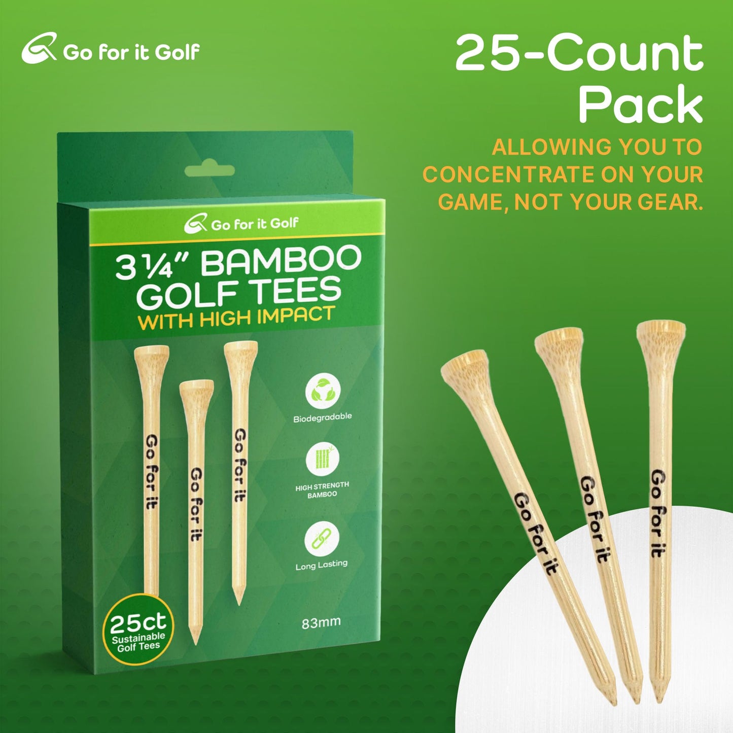 3 1/4 Golf Tees Golf Tees Made from Premium Bamboo for Strength, Low Friction & Resistance Golfing |3-1/4" (3.25 Inches)