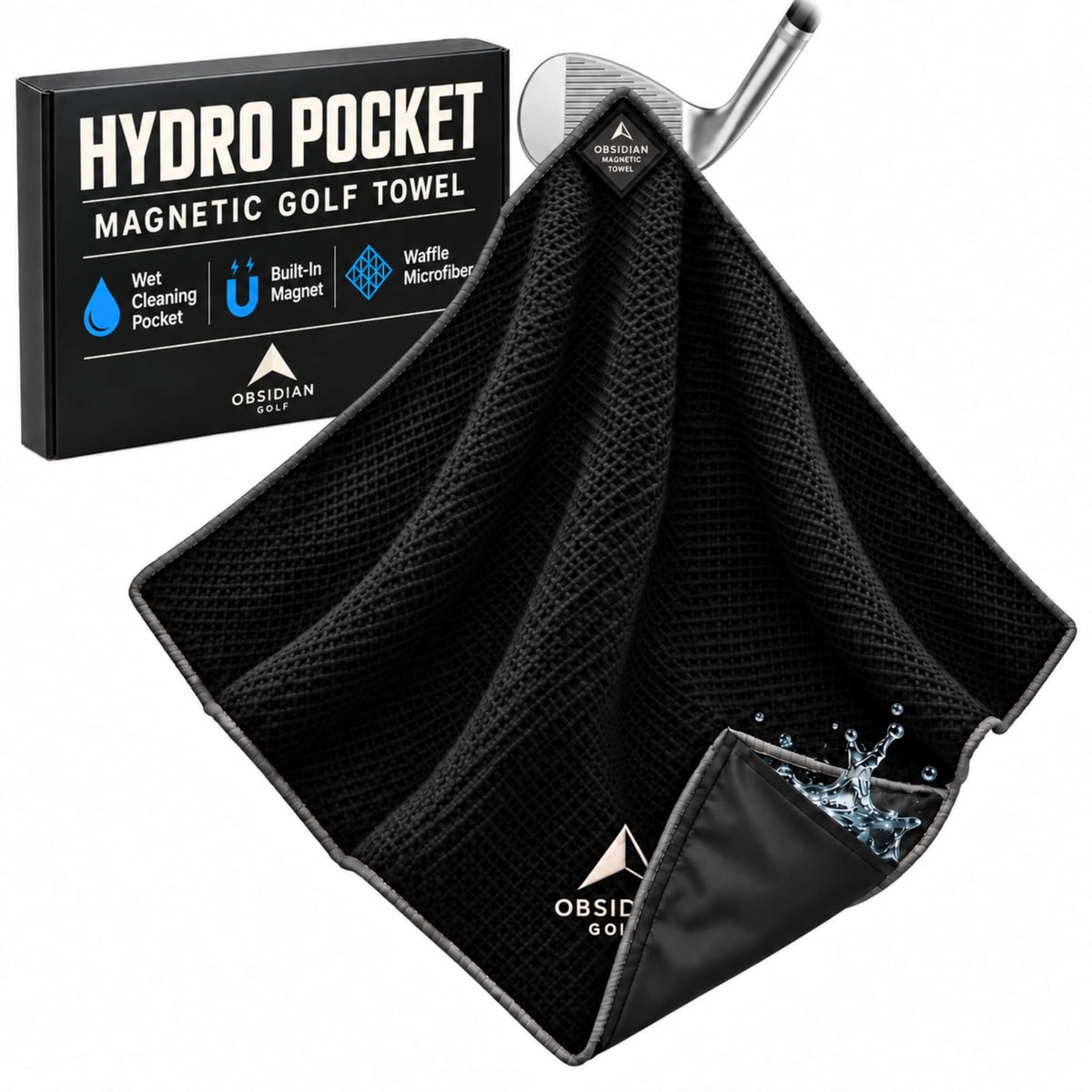 Hydro Pocket Magnetic Golf Towel – Obsidian Black