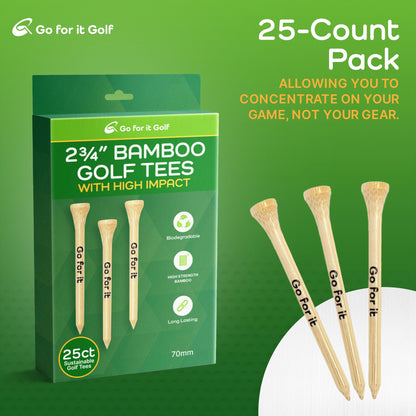 2 3/4 Golf Tees Golf Tees Made from Premium Bamboo for Strength, Low Friction & Resistance Golfing | Available in 2-3/4" (2.75")