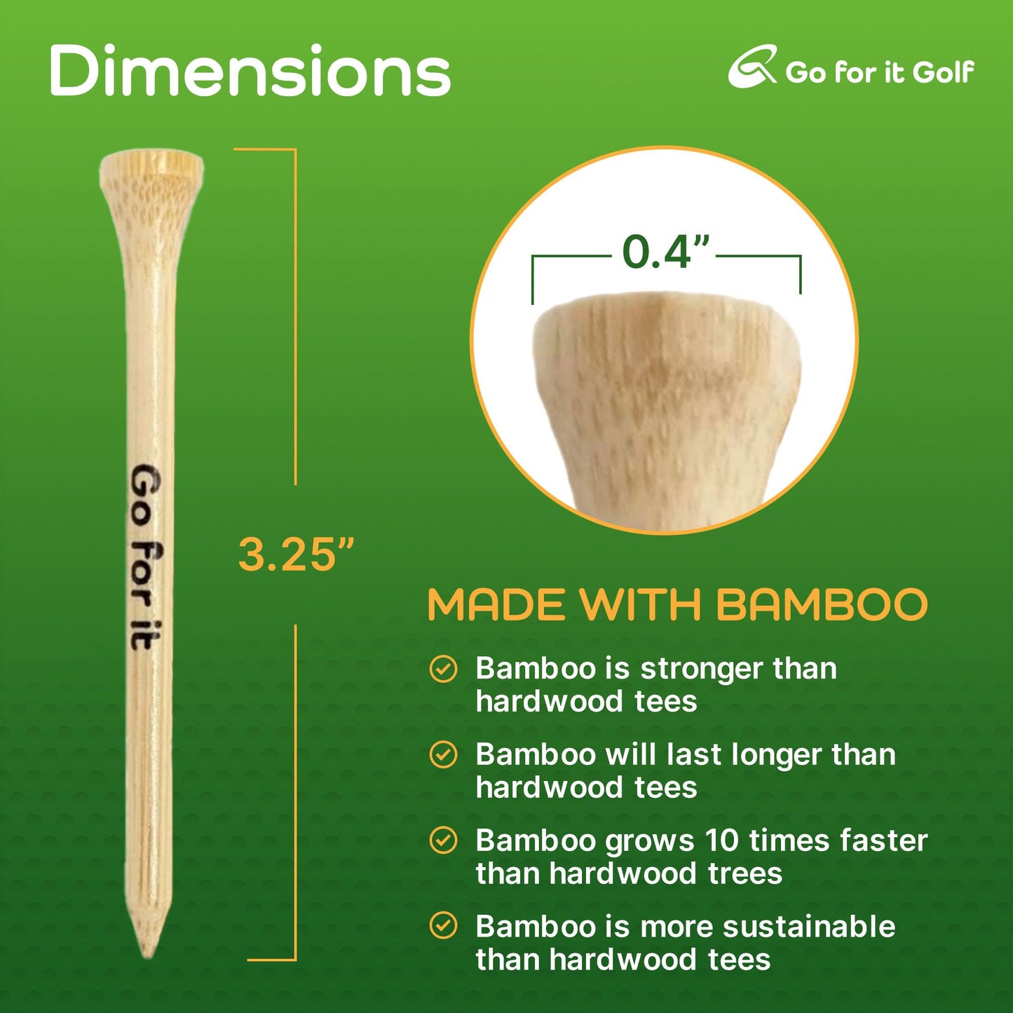 3 1/4 Golf Tees Golf Tees Made from Premium Bamboo for Strength, Low Friction & Resistance Golfing |3-1/4" (3.25 Inches)