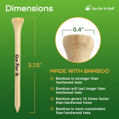 3 1/4 Golf Tees Golf Tees Made from Premium Bamboo for Strength, Low Friction & Resistance Golfing |3-1/4" (3.25 Inches)