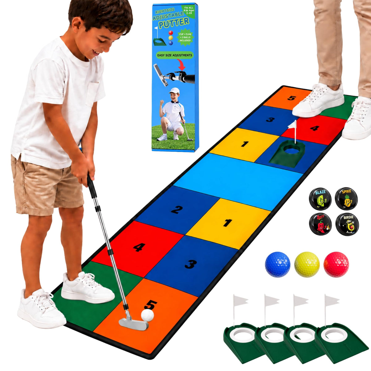 Adjustable Kids Putter & Birdie Streak Putting Mat Bundle