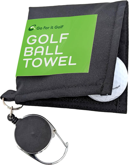 Golf Ball Towel - Dry-Outside Moist-Inside Dual Layer Function with Retractable Clip 30 Inch long - Absorbent Cleaner for Golf Balls and Clubs