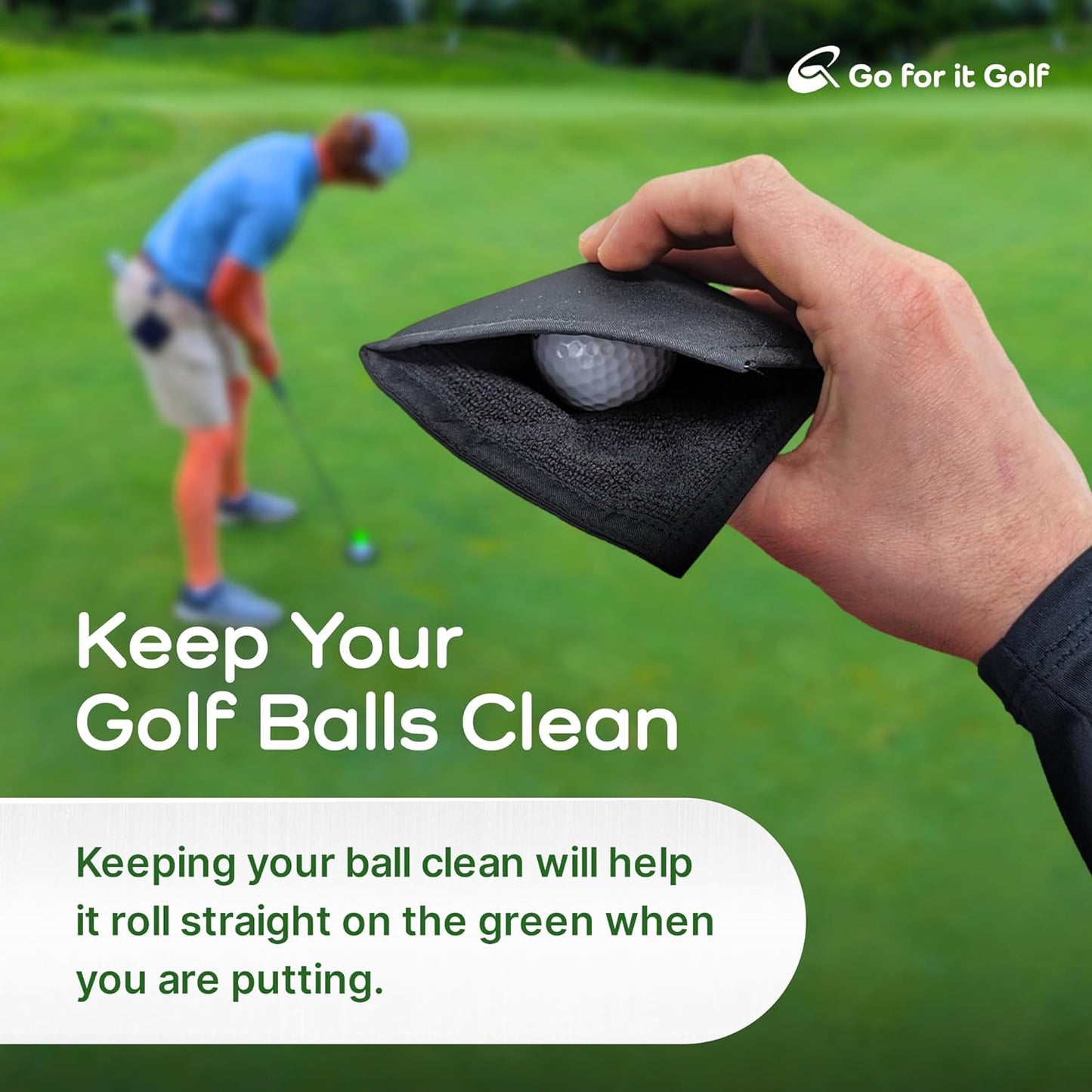 Golf Ball Towel - Dry-Outside Moist-Inside Dual Layer Function with Retractable Clip 30 Inch long - Absorbent Cleaner for Golf Balls and Clubs