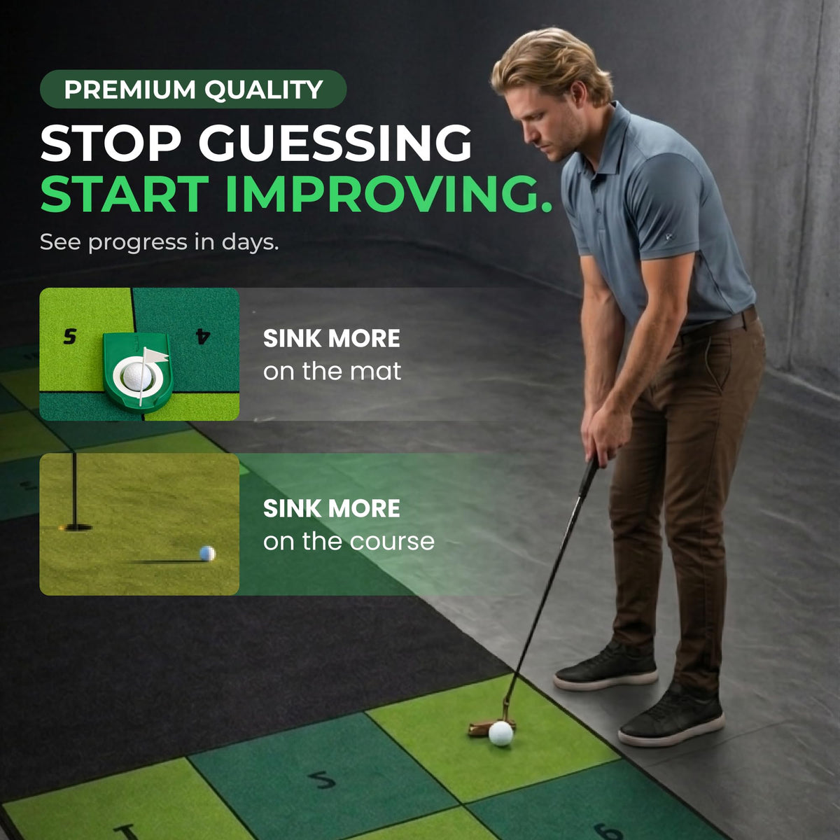 Obsidian Golf Indoor Putting Mat with 4 Cups – image 5