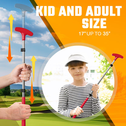 Kids Putter - Extendable Shaft for Junior Golfers - Adjustable Size for Right and Left Hand - Perfect Training Club for Kids - includes 3 Balls, Cup with Flag (RED)