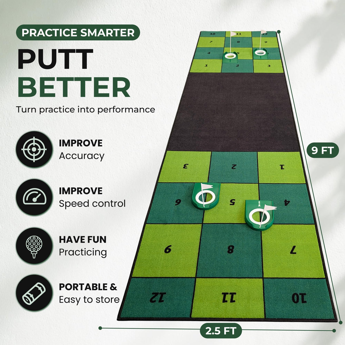 Obsidian Golf Indoor Putting Mat with 4 Cups – image 6
