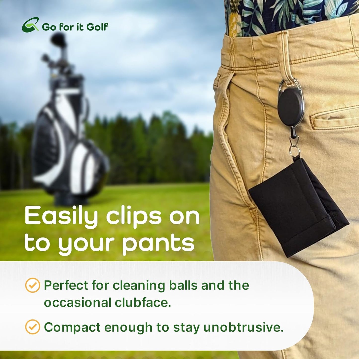 Golf Ball Towel - Dry-Outside Moist-Inside Dual Layer Function with Retractable Clip 30 Inch long - Absorbent Cleaner for Golf Balls and Clubs