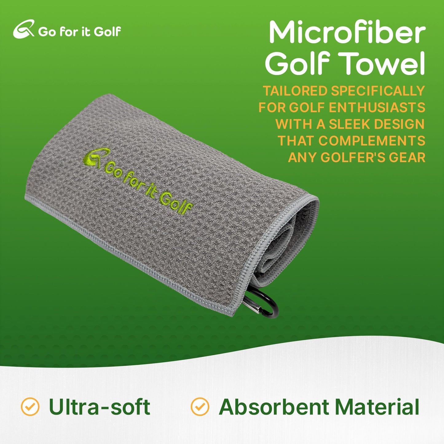 Golf Towel - Microfiber Golf Towel with Waffle Fabric, Golf Towel with Bag Clip and Performance Fabric for Golf Bag, Golf Towel for Men, Golfers Accessories, Golf Club Cleaner - 19"x19"