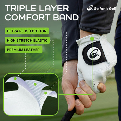 Men's Golf Glove Left Hand with Magnetic Strap, Cabretta Leather with Durable Elastic Wristband, Dry & Fresh Between Shots, Comfortable and Durable Design