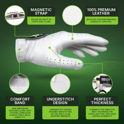 Men's Golf Glove Left Hand with Magnetic Strap, Cabretta Leather with Durable Elastic Wristband, Dry & Fresh Between Shots, Comfortable and Durable Design