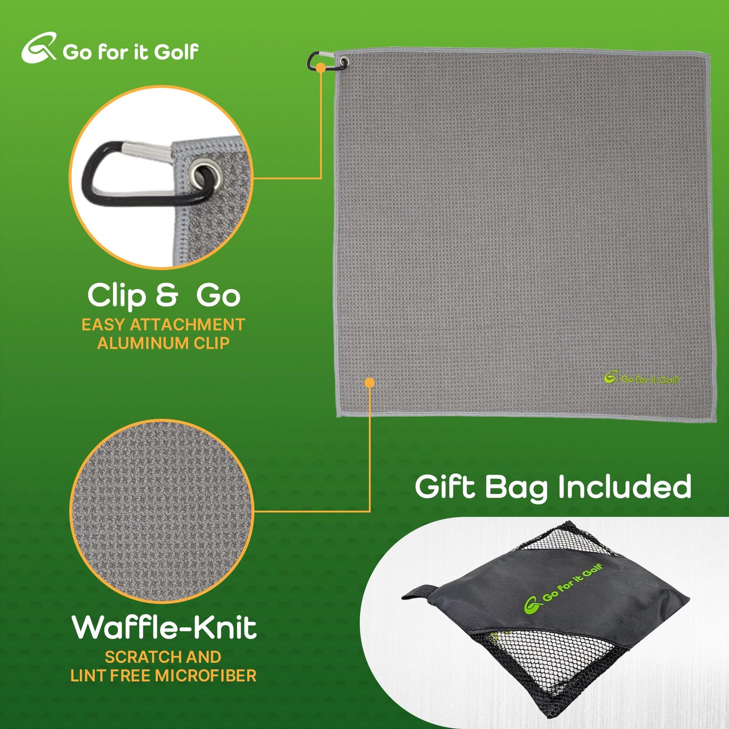 Golf Towel - Microfiber Golf Towel with Waffle Fabric, Golf Towel with Bag Clip and Performance Fabric for Golf Bag, Golf Towel for Men, Golfers Accessories, Golf Club Cleaner - 19"x19"