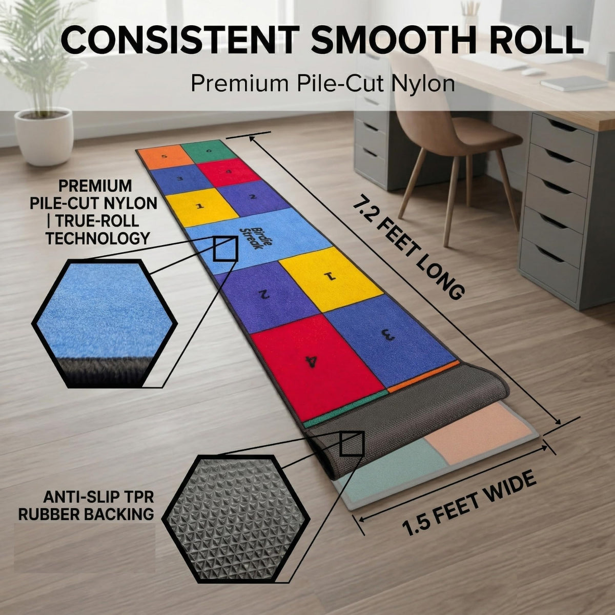 Birdie Streak Indoor Putting Mat with 4 Cups – image 4