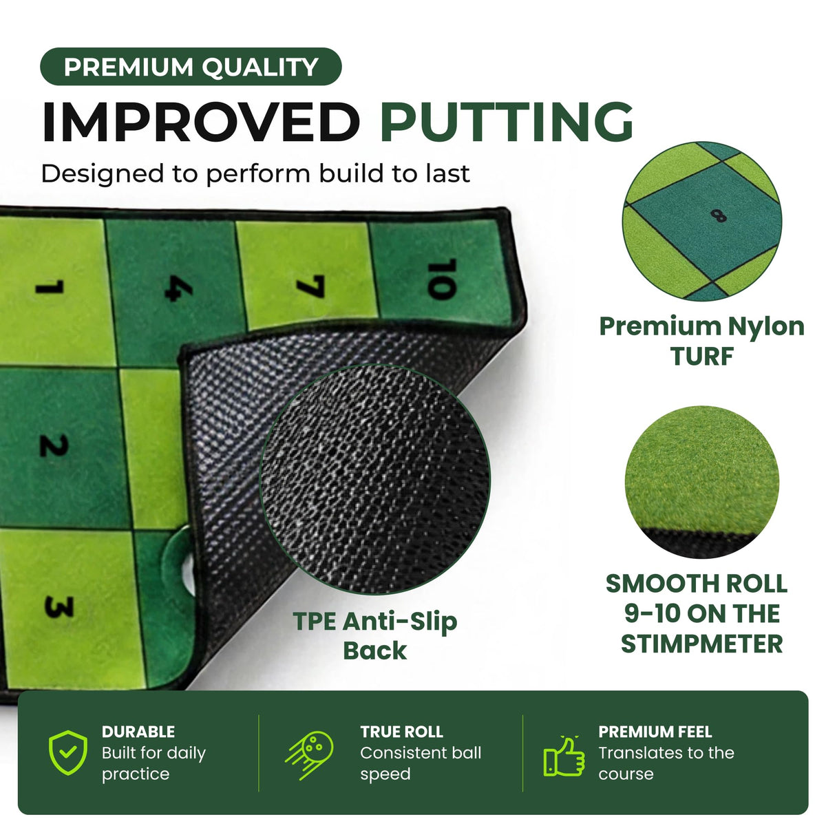 Obsidian Golf Indoor Putting Mat with 4 Cups – image 4