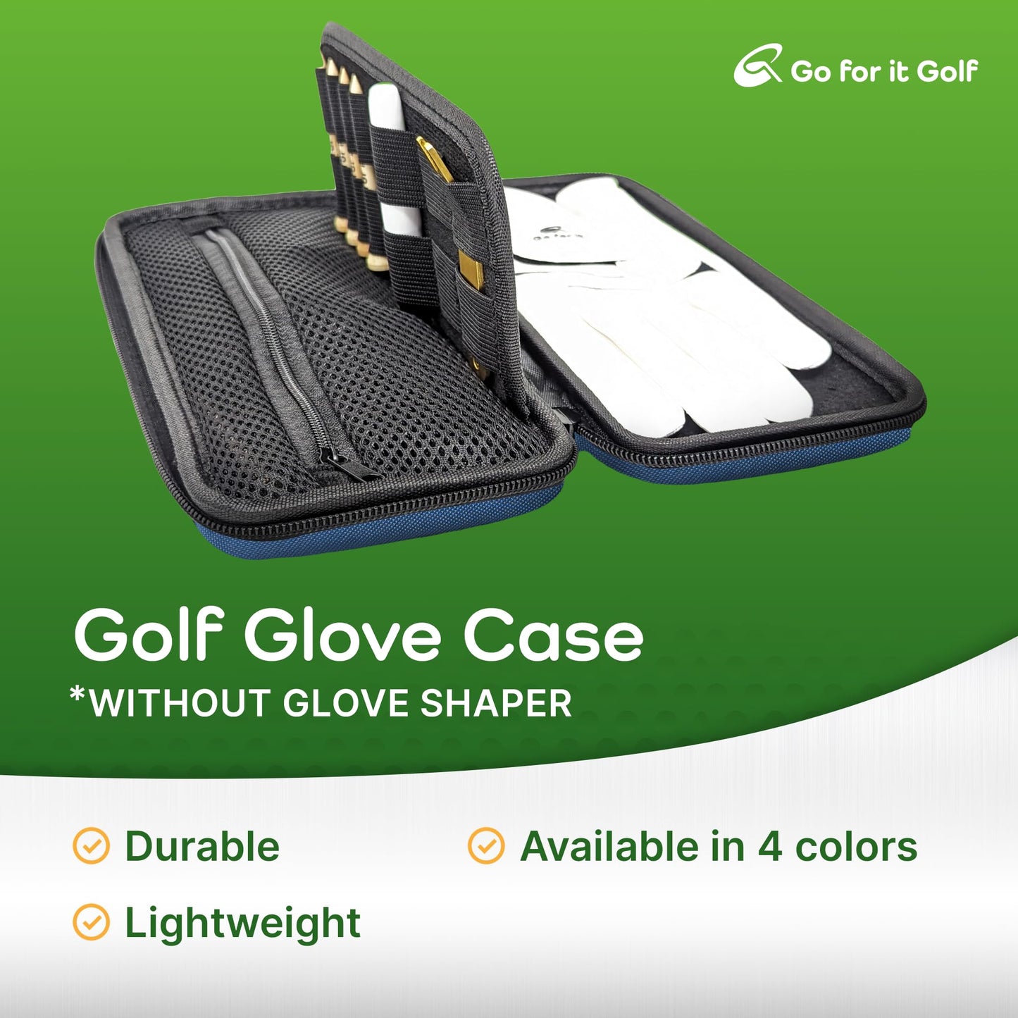 Glove Case for a Wrinkle Free Glove - Golf Case with Magnetic Glove Holder - Organizer for Golf Divot Tool and Golf Accessories for Men & Women - Key Holder Case (Blue)