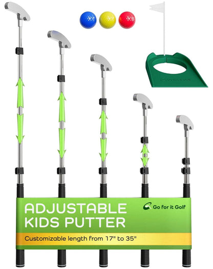 Kids Putter with Extendable Shaft - Adjustable Size for Junior Golfers - Left and/or Right Handed - Ideal Training Club for Children, Youth - includes 3 Pcs Balls - Silver, 17"-35"