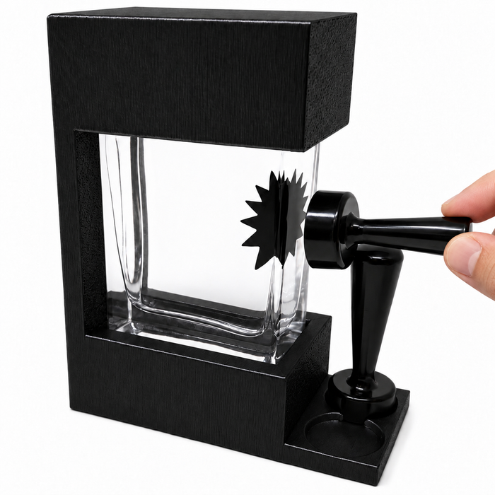 black rectangular ferrofluid display - hand holding magnet
