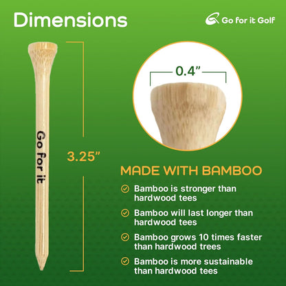 High Strength Wood "Go for it" Golf Tees 3.25" and 2.75" (15+15=30ct Case) Wholesale