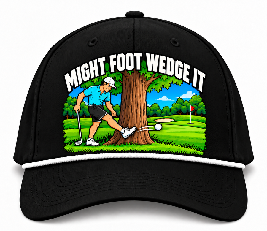 Might Foot Wedge It black golf rope hat with approved tree design